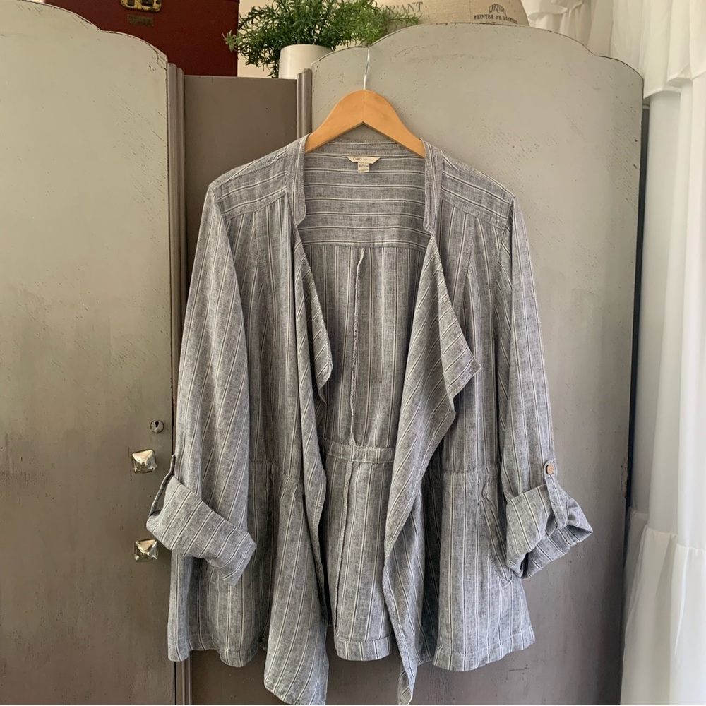 Cato Light Gray Striped Open Front Jacket